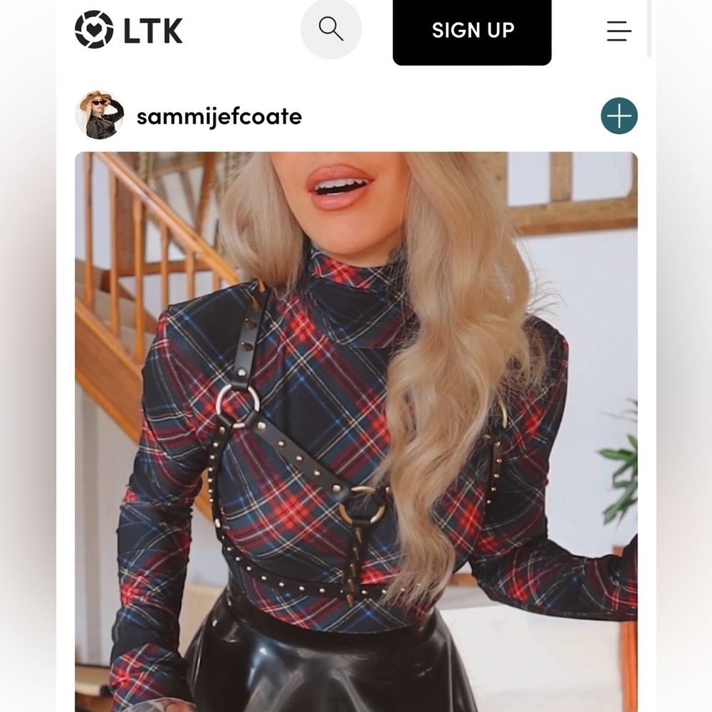 Norma Kamali tartan plaid turtleneck long sleeve top
